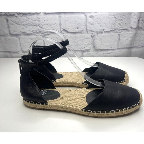 Eileen Fisher LaLa tumbled leather Black Espadrille Shoes Sandals Ladies Size 8 - Picture 4 of 11